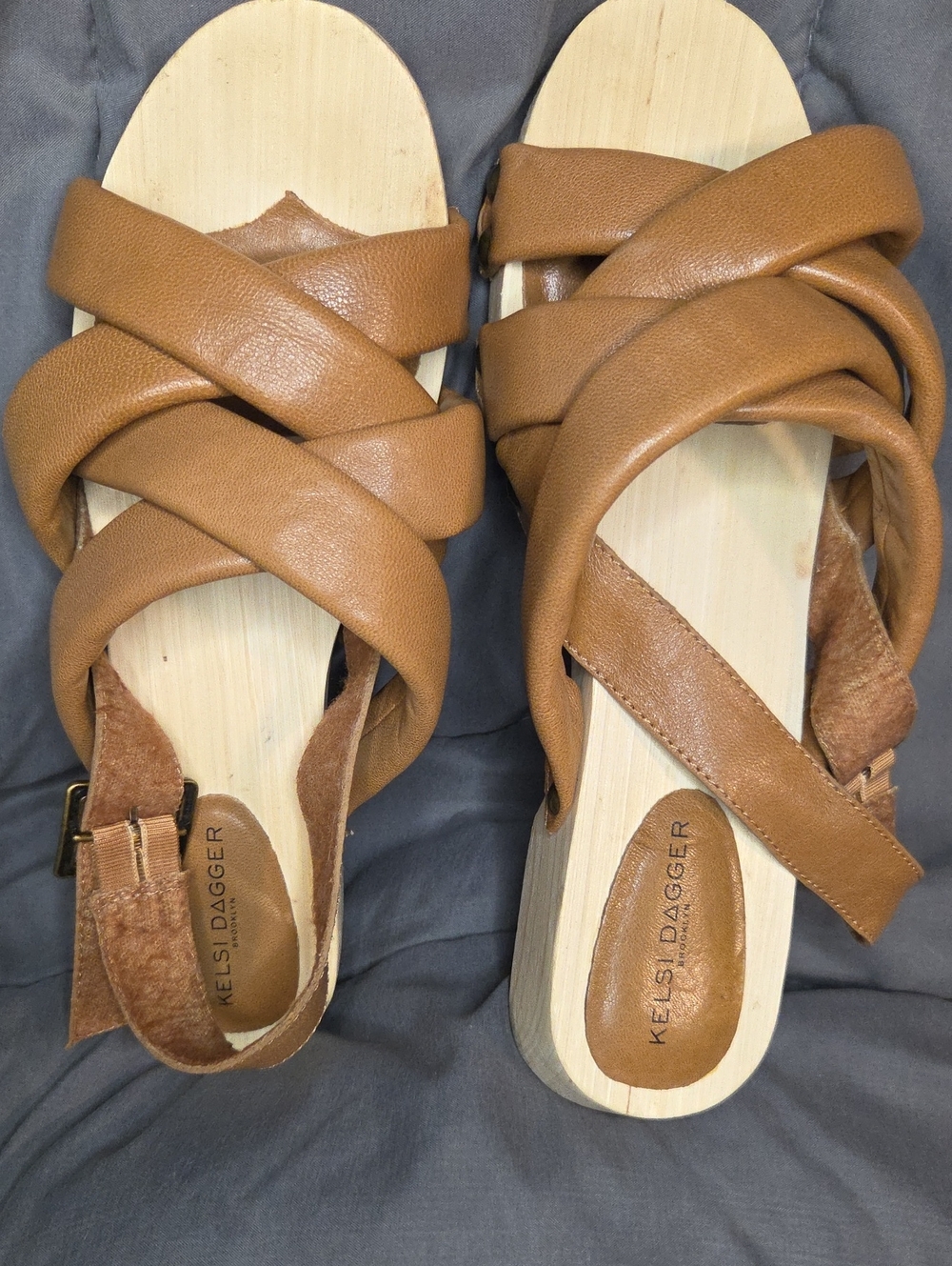 Kelsi Dagger Brooklyn Grove Wood Braided Leather Strap Slide Sandals